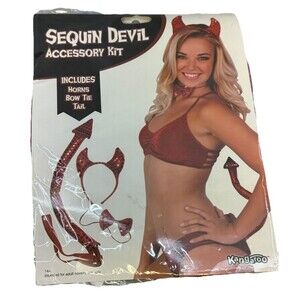 Kangaroo Red Sequin Devil Accessory Kit Halloween Adult 1 Sz‎ Horns Bow Tie Tail